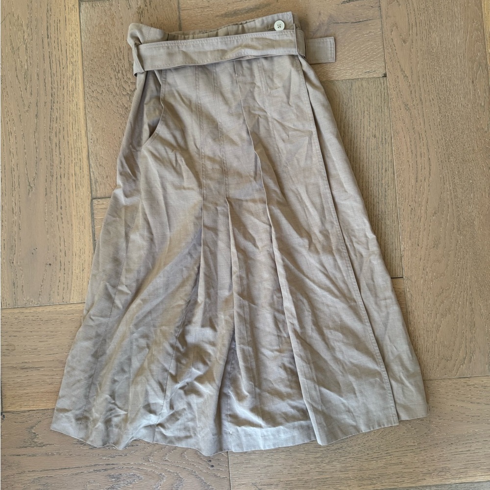 low classic belted pleated Tan Women's Skirt